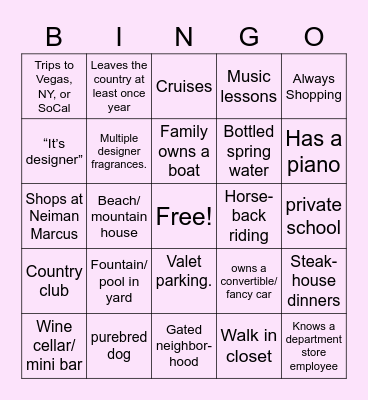 Rich KidBingo Card