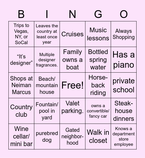 Rich KidBingo Card