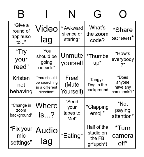 T A N G Y  Z O O M Bingo Card
