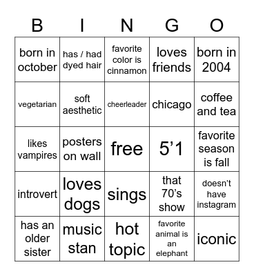 sage’s Bingo Card