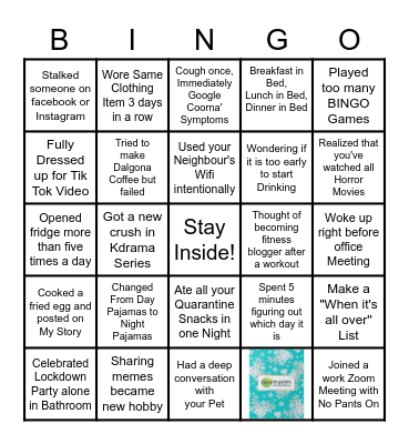 Stay At Home Bingo Card