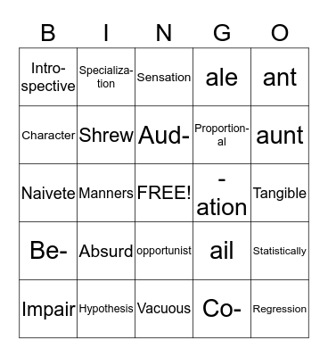 Vocabulary Bingo Card