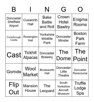 Visit Doncaster Bingo! Bingo Card