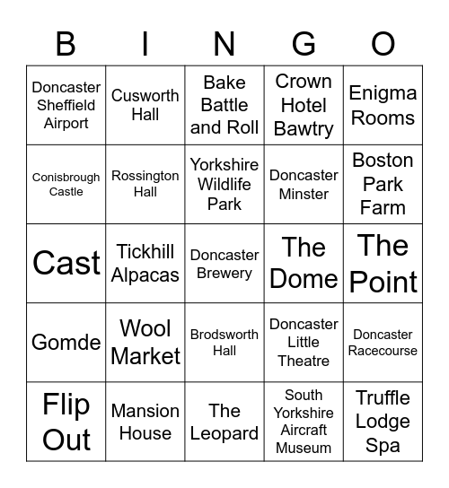 Visit Doncaster Bingo! Bingo Card