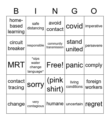 Lee Hsien Loong Covid Address Bingo Card