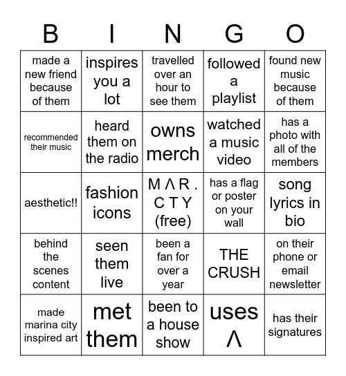 marina city bingo Card