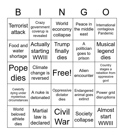 2020 Shitlist Bingo Card