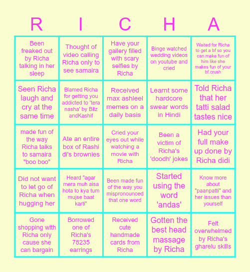 YOU ARE AN OG RICHA FRIEND IF YOU HAVE ... Bingo Card