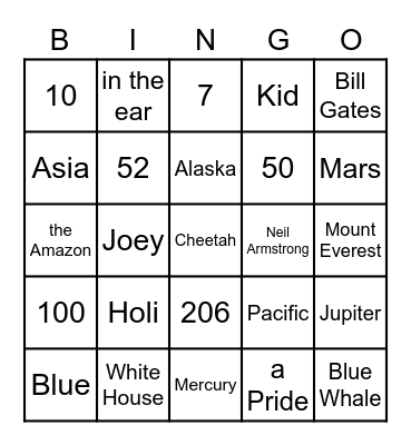 General Knowledge Bingo Card