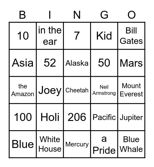 General Knowledge Bingo Card