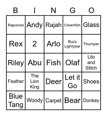 Disney/Pixar Bingo Card