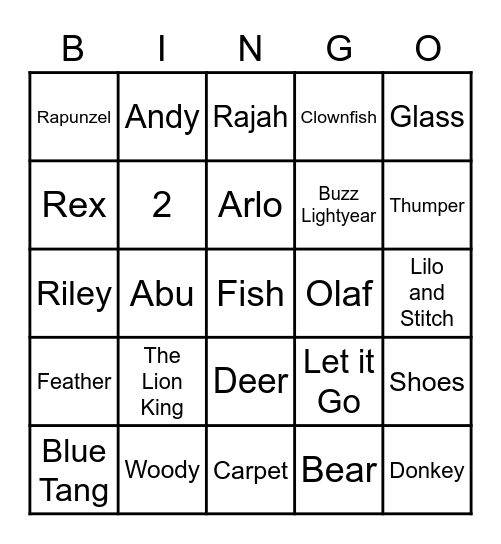 Disney/Pixar Bingo Card