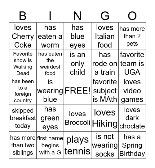 People Bingo Card