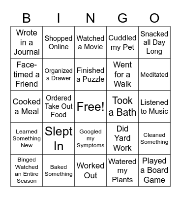 Social Distancing Bingo Card
