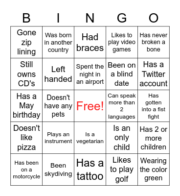 ICE BREAKER BINGO Card