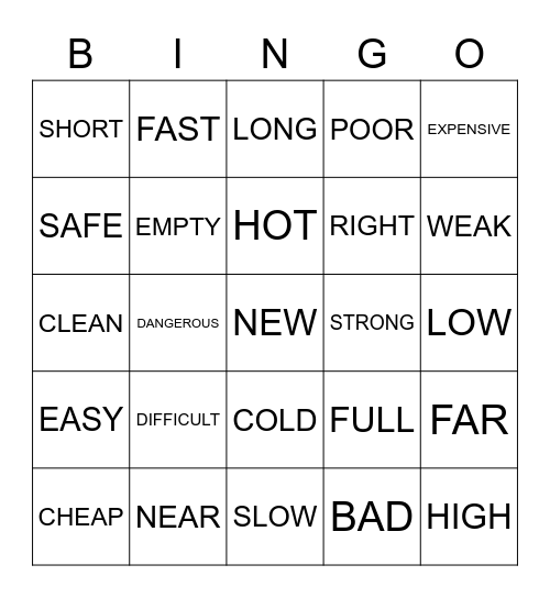 ADJECTIVES Bingo Card