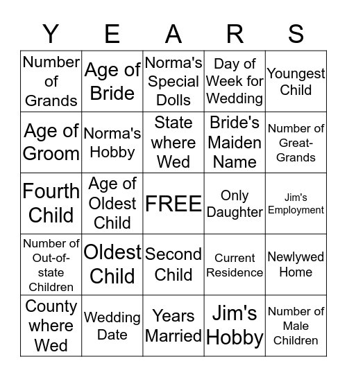 Anniversary BINGO Card