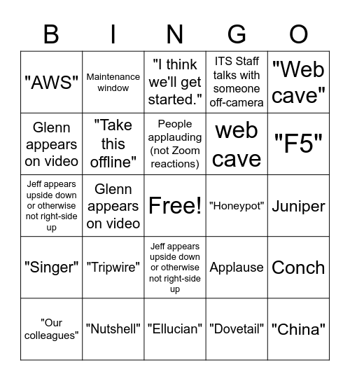 ITS Standup Bingo Card