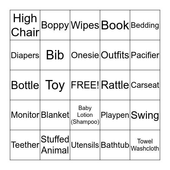 Baby Bingo! Bingo Card