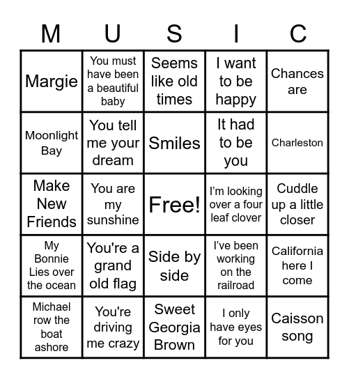 MUSIC Bingo Card