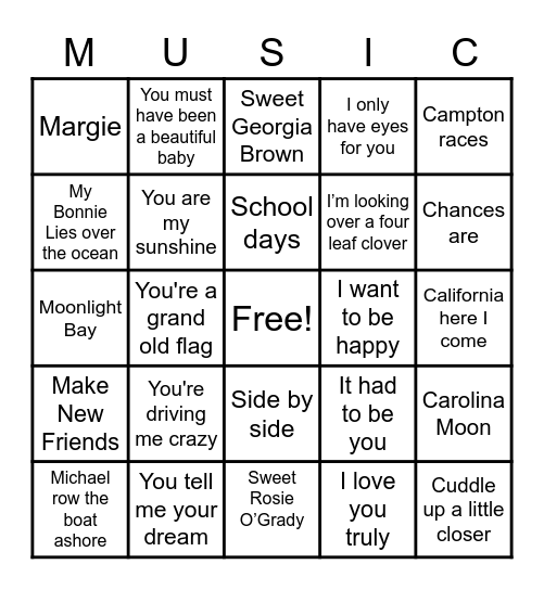 MUSIC Bingo Card