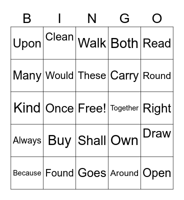 Word Buddies Bingo Card