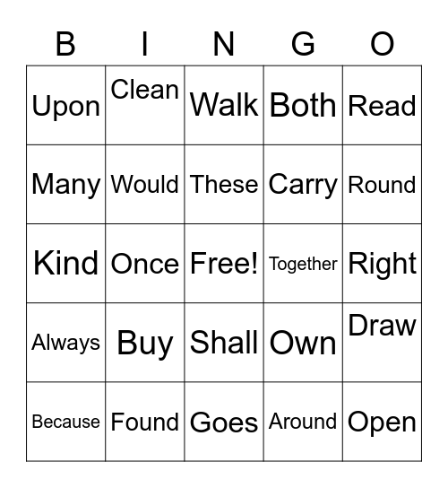Word Buddies Bingo Card