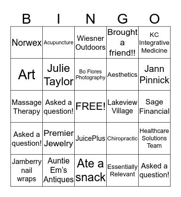 Vendor Day Bingo Card