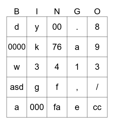 Test Card Bingo Card