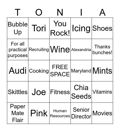 Happy Birthday Tonia! Bingo Card