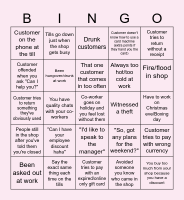 RETAIL Bingo Card