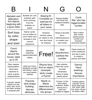 Mrs. Kittrick- 4K Bingo Card