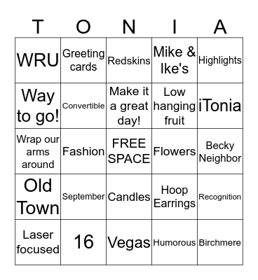 Happy Birthday Tonia! Bingo Card