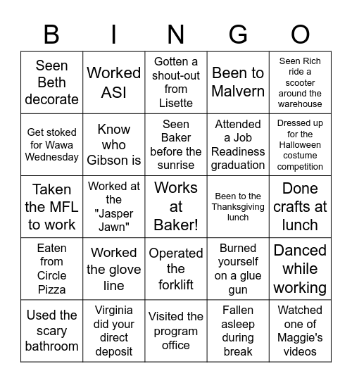 Baker Bingo Card