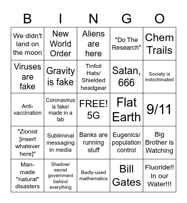 Conspiracy Theory Bingo: 2020 Edition Bingo Card