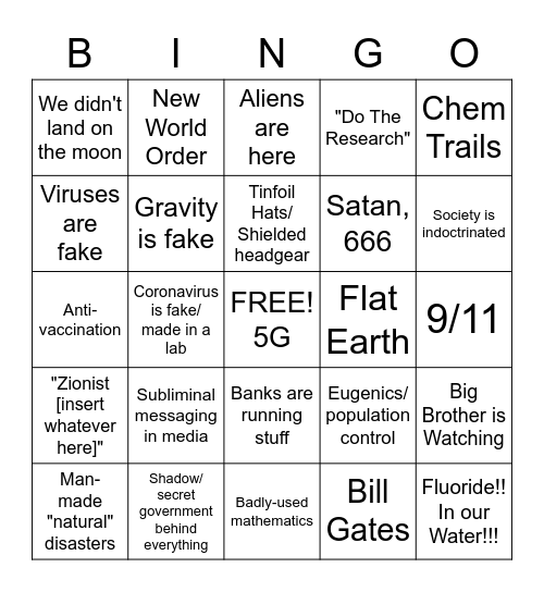 Conspiracy Theory Bingo: 2020 Edition Bingo Card