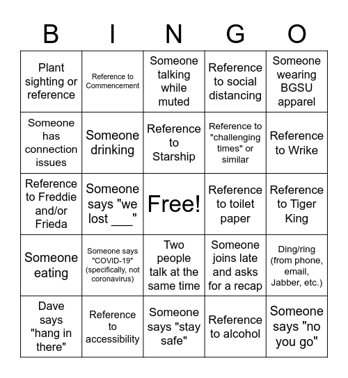 M&C Staff Meeting Bingo Card