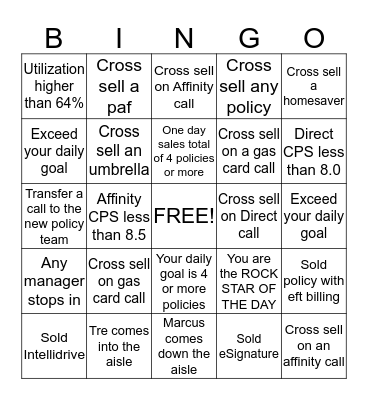 Sales Bingo Card