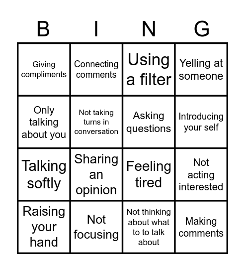 Conversation Drivers & Stoppers Bingo Card