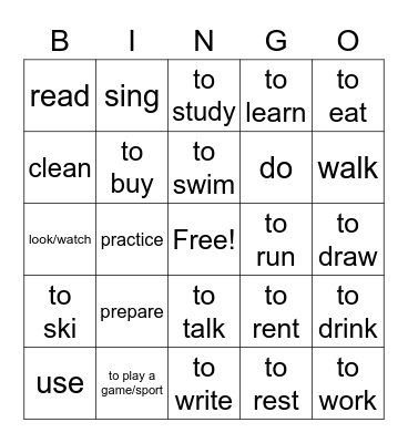 Hayley Spanish Bingo Card