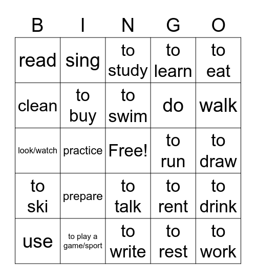 Hayley Spanish Bingo Card