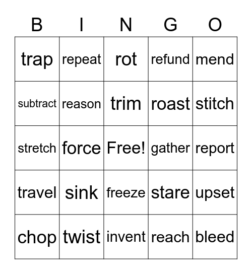 Verbs for 3 Bingo Card