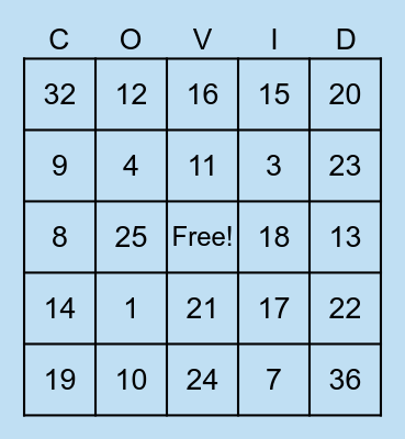 COVID-19 BINGO Card