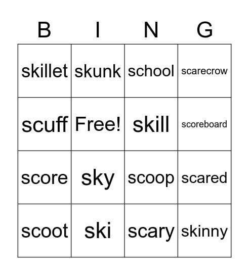 Sk BINGO Card