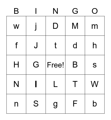 I Know My Letters Bingo Card