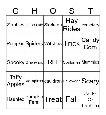 Mrs. Parlier's 4th Grade Halloween Party Bingo Card