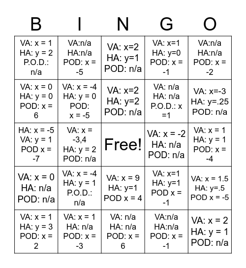 Rationals Bingo Card