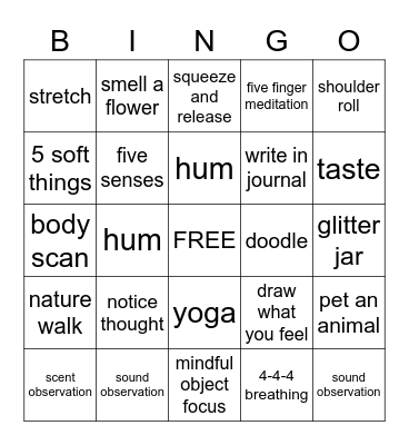 Mindfulness Bingo Card