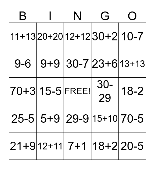 2nd Grade Bingo Card