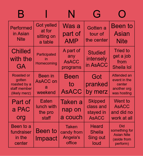 AsACC Bingo Card Bingo Card